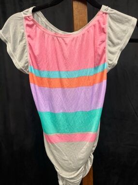 VTG Dolfin Striped Leotard 80s 90s Aerobics Bodysuit Cap Sleeve